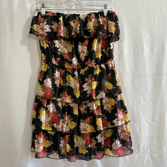 Papaya Floral Tiered Off Shoulder Mini Dress Size S – Black Ruffle Boho Summer D - Picture 1 of 5
